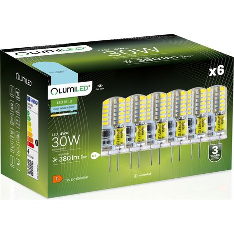 6x G4 LED-Lampenkapsel 4W = 30W 380lm 6500K Kaltweiß 360° 12V LUMILED