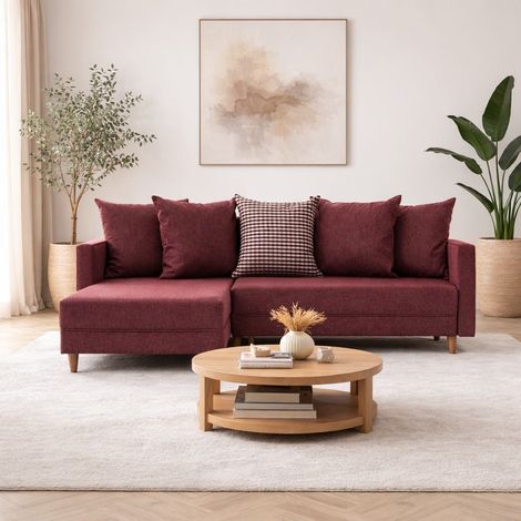 Schlafsofa roter Stoff – Ecksofa – kompakt 215 × 150 cm – Links –