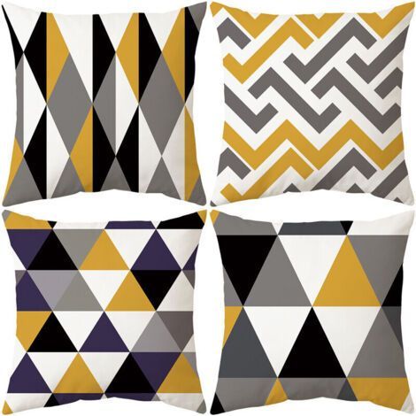 Yellow Geometric Cushion Covers 45x45cm, Set of 4, Modern Decoration for Living Room, Bedroom and Home (1/5)
