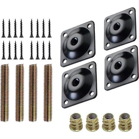 Plaque de montage pour pieds de meubles en 4 pièces, plaque de connexion pour pieds de canapé, boulons de suspension M8, vis, adaptateurs, kit de support de plaque métallique, compatible avec les cana (1/5)