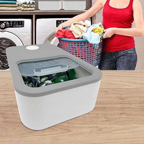 Caja de almacenamiento para cápsulas de detergente para ropa – Caja de almacenamiento moderna con tapa transparente y escala – Recipiente de plástico de alta calidad para cápsulas (38,1 cm, 150 cápsul (1/5)
