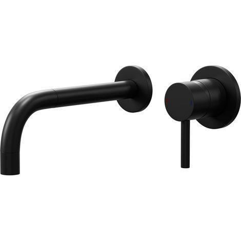 Colore Round Matt Black Wall Mounted 2 Tap Hole Basin Mixer Tap
