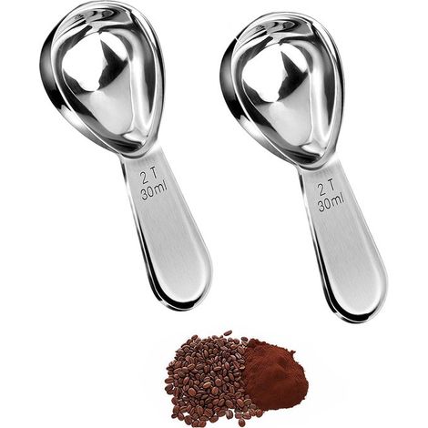 Set di 2 cucchiaini da caffè in acciaio inox, cucchiaini da 30 ml, cucchiai dosatori con manici corti per macinare caffè, foglie di tè, proteine in polvere. (1/5)