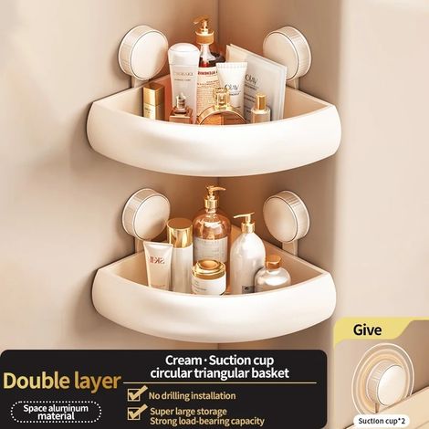 (Porte-gobelets à crème 2) Étagère de salle de bain adhésive à ventouses sans perçage, étagère de salle de bain, étagère suspendue en aluminium pour toilettes, organisateur de salle de bain à accroche (1/5)