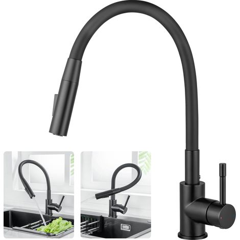 CECIPA MAX Flexible Küchenarmatur Schwarz Hochdruck – 360° Drehbar, 2-in-1-Sprühfunktion & Keramik-Kartusche, wassersparend (304 Edelstahl) (1/5)