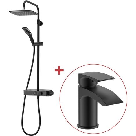 Triton Push Button Thermostatic Bar Mixer Shower Matte Black Riser Rail Head+Tap (1/4)