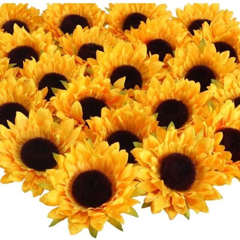 Lot de 24 tournesols artificiels - 9 cm - Tournesols en soie - Fleurs en plastique - Décoration pour mariage, fête, décoration de table, photographie, bricolage, artisanat (1/5)