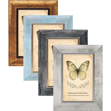 Lot de 4 cadres photo 10,2 x 15,2 cm, style rustique rétro avec verre plexiglass, support mural et affichage de table, cadeau de mariage pour la famille, les amis (1/5)