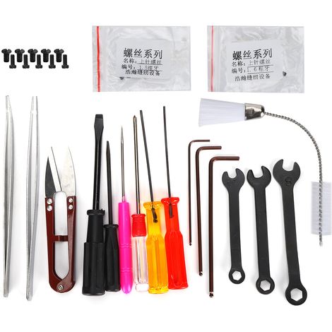 Straight/Curved Tweezers Wrenches Cross/Slot Screwdriver Screws Brush Scissors Kit with Storage Box for Overlock Sewing Machine (1/5)