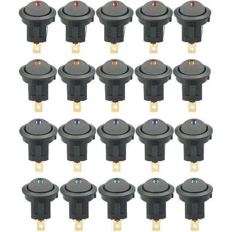 20 Stück runde Wippschalter mit LED-Beleuchtung, 12 V Gleichstrom, 20 A, Ein-/Ausschalter, SPST-Schalter für Auto, LKW, ATV, UTV (20 Stück) (1/5)