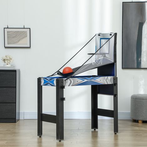 Table de jeu 5-en-1 - accessoires inclus - plastique - tir à l’arc - billard - bleu - hockey - basket-ball - MDF - tennis de table - Robuste