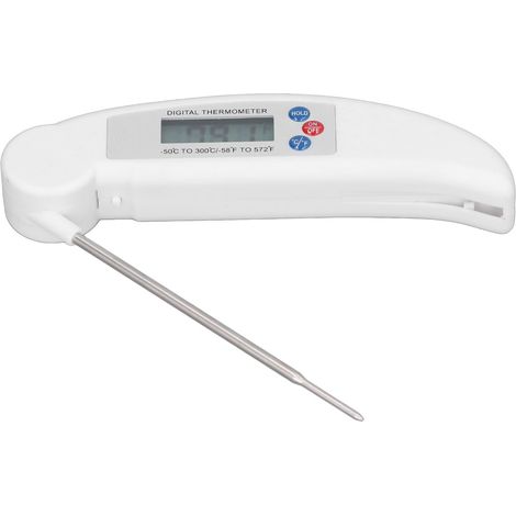 Thermomètre alimentaire numérique rapide avec sonde pliable, blanc, pour la mesure de la température de la viande. (1/5)
