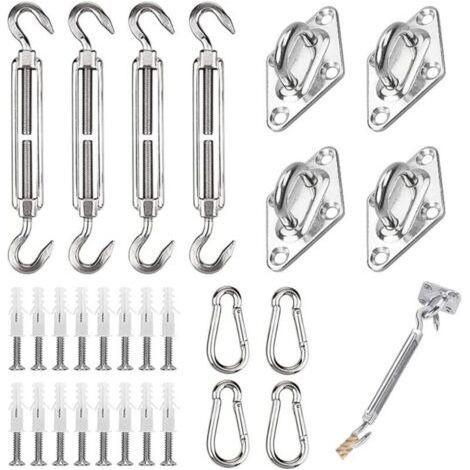 PA Kit de Fixation pour Voile d'Ombrage 44 Pièces Inoxydable Montage Triangle Carré Rectangle (1/4)