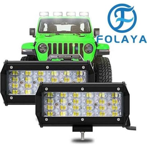 FOLAYA 2PCS 7” Pair Phare de Travail LED 240W 24000LM 6000K Feux Tracteur Barre LED 4x4 Feux Antibrouillard 4 Rangs 8D Lentille (1/3)