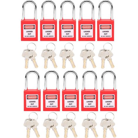 serrure de porte-Jeux de Clés à Serrure de Sécurité Nylon PA et Acier - 10 Serrures à Isolation Industrielle 38mm avec 20 Clés pour Chimie, Électricité et Gaz (1/4)