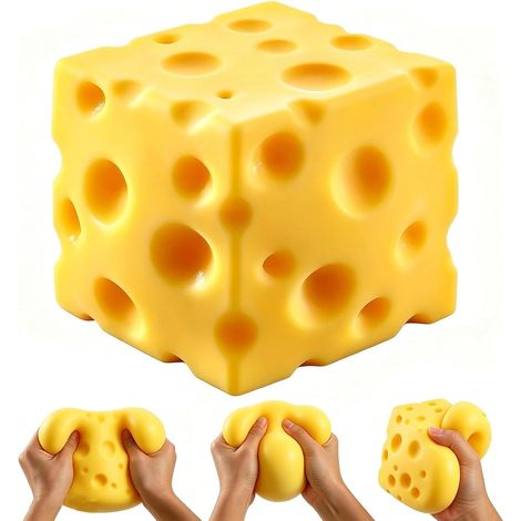 Boule Anti-Stress Fromage XXL - 1 Pièce - Mousse Polyuréthane Souple - Soulagement du Stress et Détente - Bureau et Maison - Jaune Vif (1/5)