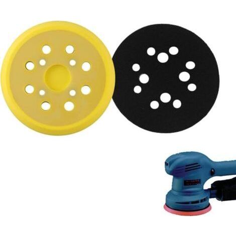 1 pièces 125mm (Jaune) Plateau de ponçage, Rond Disques de Ponçage à 8 Trous patin PU, pour ponceuse Plateau ponçage souple Remplacer (1/5)