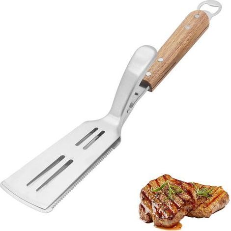 Longziming – 2-in-1 Grillwender und -zange – Grillwender aus Edelstahl mit Zange – Grillzubehör – Perforationen für Fettablauf – Geeignet zum Grillen und Kochen (1/5)