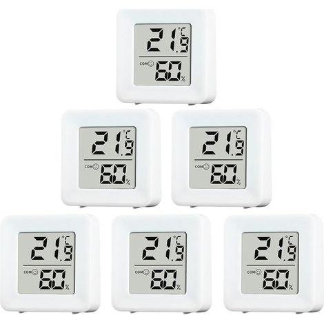 6-Piece Digital Thermometer Hygrometer Set with LCD Screen, -10°C to 70°C Temperature and Humidity Sensor, for Baby Room, Living Room, Office (1/5)
