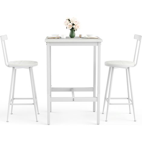 CHICFURN Mesa alta con 2 taburetes, 60 x 60 x 92 cm, melamina blanca y metal (1/5)