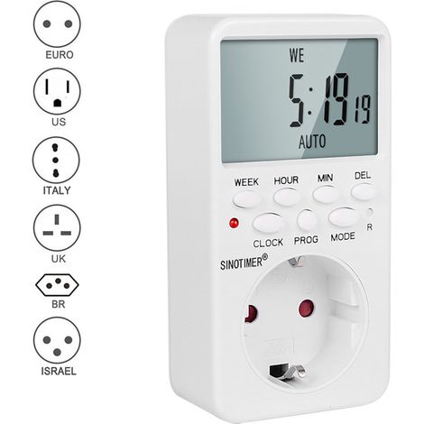 Prise Minuterie Numérique Type F - Fonction Hebdomadaire, Écran LCD, Pour Maison et Bureau (1/4)