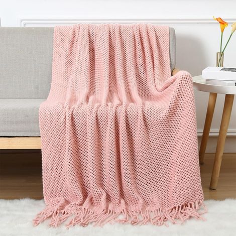 1 Couverture Cellulaire, Tricotée Avec Franges, En Acrylique Doux, Style Nordique, Pour Lit Canapé Fauteuil