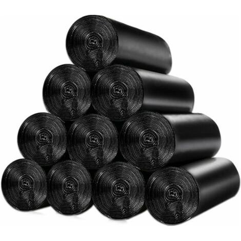 Une sélection de 150 sacs poubelles de 10 litres avec poignée coulissante, résistants aux fuites, 10 rouleaux de sacs poubelles rectangulaires de 10 litres, moyen 45 x 50 cm noir
