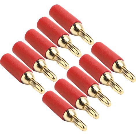 Lot de 10 connecteurs mâles banane soudés en laiton plaqué or de 2,5 mm (rouge) (1/5)