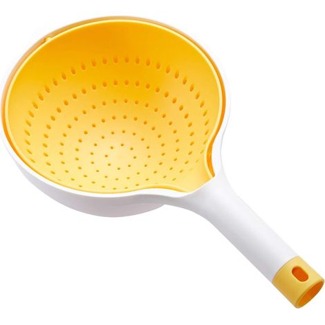 Panier De Vidange De Cuisine, Panier De Drainage Creux Rotatif à 360 ° Passoire Alimentaire dômestique Double Couche avec Poignée pour Laver, égoutter Et Nettoyer Les Fruits, Légumes(jaune)-Fei Yu (1/5)