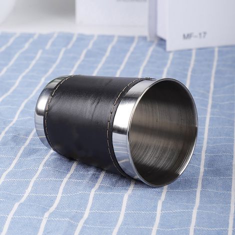 Lot de 4 mini tasses à café/vin portables de 170 ml en acier inoxydable avec couvercle en cuir (1/5)