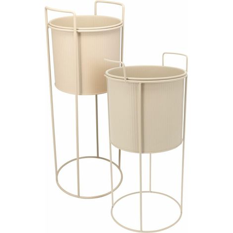Blumentöpfe auf Ständer, 2 Stück, mattbeige