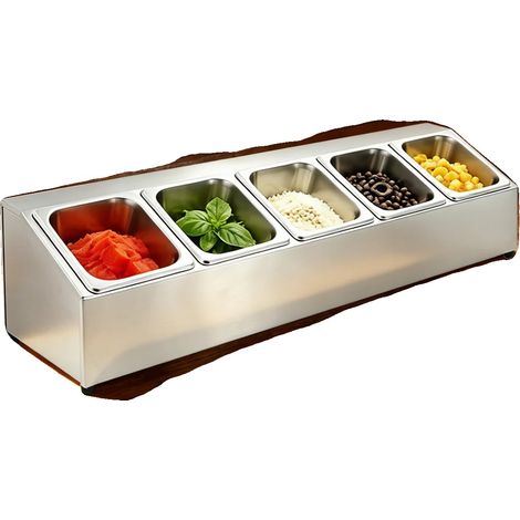 Porta spezie, acciaio inox 201, 5 contenitori, capacità 1,5 l ciascuno, design angolato, piedini antiscivolo (1/5)