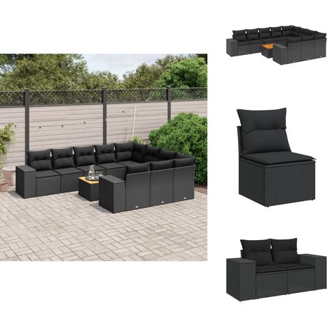 11-tlg. Garten-Sofagarnitur mit Kissen Schwarz Poly Rattan - Gartensorte - Gartenmöbelset - Esstischgarnitur - Lounge Möbel - Outdoor Furniture (1/5)