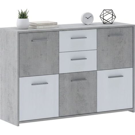 Credenza Pineto, Madia 2 Cassetti, Ripiani, Apertura, 114x33x78h cm Bianco