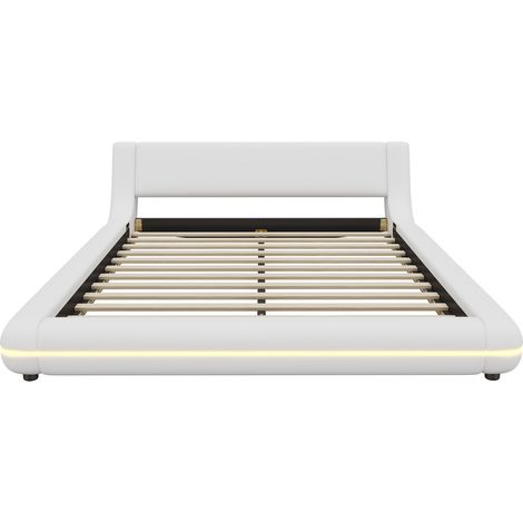 Cama plataforma 140 x 200 cm de PU blanco con iluminación LED ambiental (1/5)