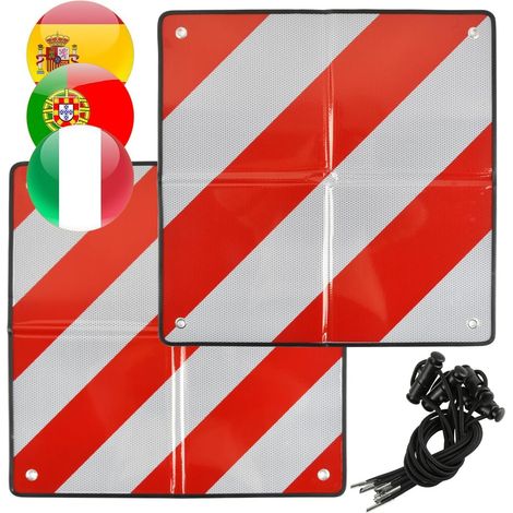 Panneau d'Avertissement 2 en 1 pour l'Italie et l'Espagne,Panneau d'Avertissement Rayé Rouge et Blanc Comprend 4 Boucles de Serrage et convient pour Porte-Vélos,Porte-Malettes et Voitures (1/5)