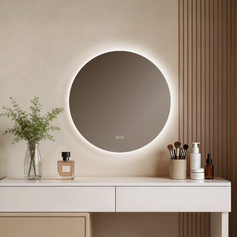 EMKE LED Badspiegel Rund Ø 60 cm, 3 Lichtfarben, stufenlos dimmbar, Touch-Schalter, Memory-Funktion, 3h-Abschaltautomatik (1/5)