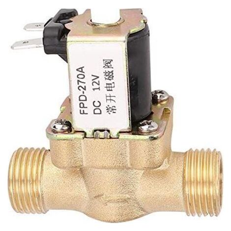 Électrovanne d'entrée d'eau en laiton normalement ouverte G1/2 pouce pour électrovanne, milieu applicable pour l'eau, la température de fonctionnement est de 0 à 85 °C. (CC 12 V) (1/4)