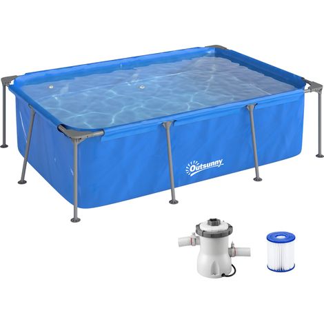 Piscine rectangulaire à armature métallique avec pompe filtrante, bleu, 260 x 181 x 67 cm (1/5)
