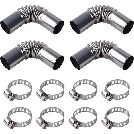 4pcs 90 Degree Stainless Steel Exhaust Pipe Elbow Fitting 25 mm with 8 Hose Clamps for Car Heating Electricity Generators and Diesel Heating (1/4)