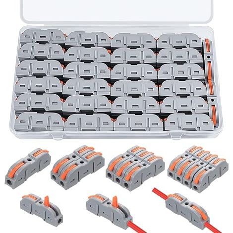 50pcs Cable Connectors, Reusable Lever Terminals, SPL Quick Junction Blocks, Electrical Connectors for Auto and Home Wiring (2-6 Pole) (1/5)