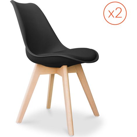 Set of 2 Denisse Scandinavian design chair with cushion - Matt Black