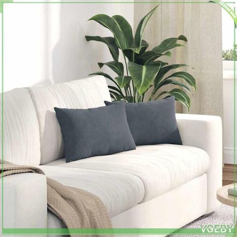 Coussins de canapé - FAFEISY - Velours côtelé - Gris foncé - 50 x 30 cm - Lot 2 pièces (1/5)