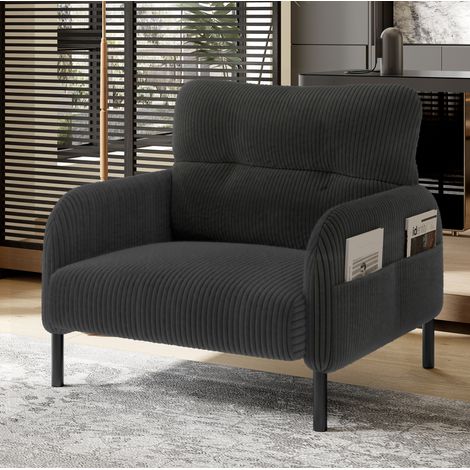 Sillón 67x75x79 cm gris con bolsillos laterales, tela de pana y metal MEUBLIV (1/5)