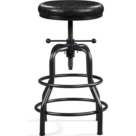 Yaheetech – Tabouret de bar rond réglable en hauteur 54,5-71,5 cm – Similicuir noir – Cadre métal – Confort optimal avec double repose-pieds