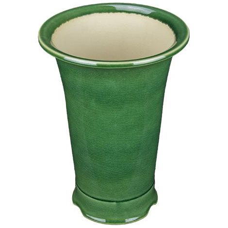 Vaso per bonsai rotondo (stile a cascata) in gres smaltato verde 13x13x22 cm - YM42