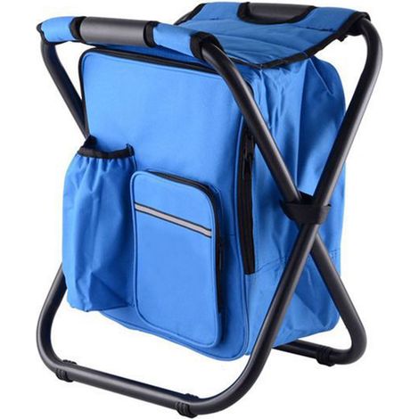 Sac à dos chaise isotherme léger grande capacité tabouret de camping pliant pour voyage plage randonnée pique-nique bleu