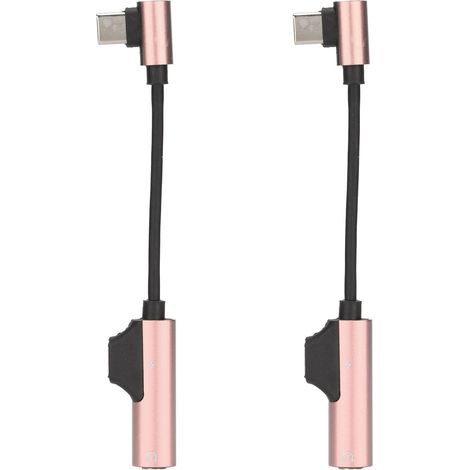 Lot de 2 câbles adaptateurs USB-C vers jack 3,5 mm pour casque audio. Adaptateur 2 en 1 flexible et fonctionnel pour téléphones et tablettes USB-C (rose).