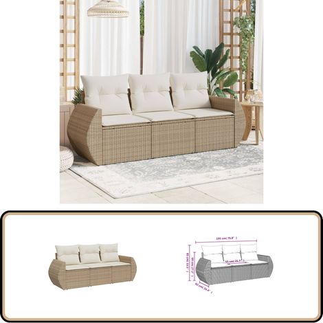 Salon de jardin avec coussins 3 pcs beige résine tressée - Ensemble Salon De Jardin - Meuble Extérieur - Résine Tressée - Rotin Synthétique - Fauteuil De Jardin