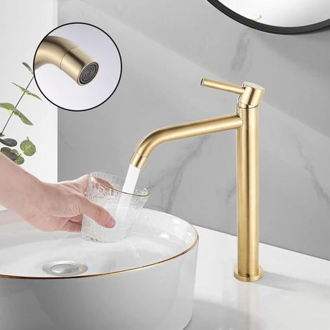 Grifo de baño dorado, grifo de baño alto, grifo de baño de caño alto, grifo mezclador de baño de latón (1/5)